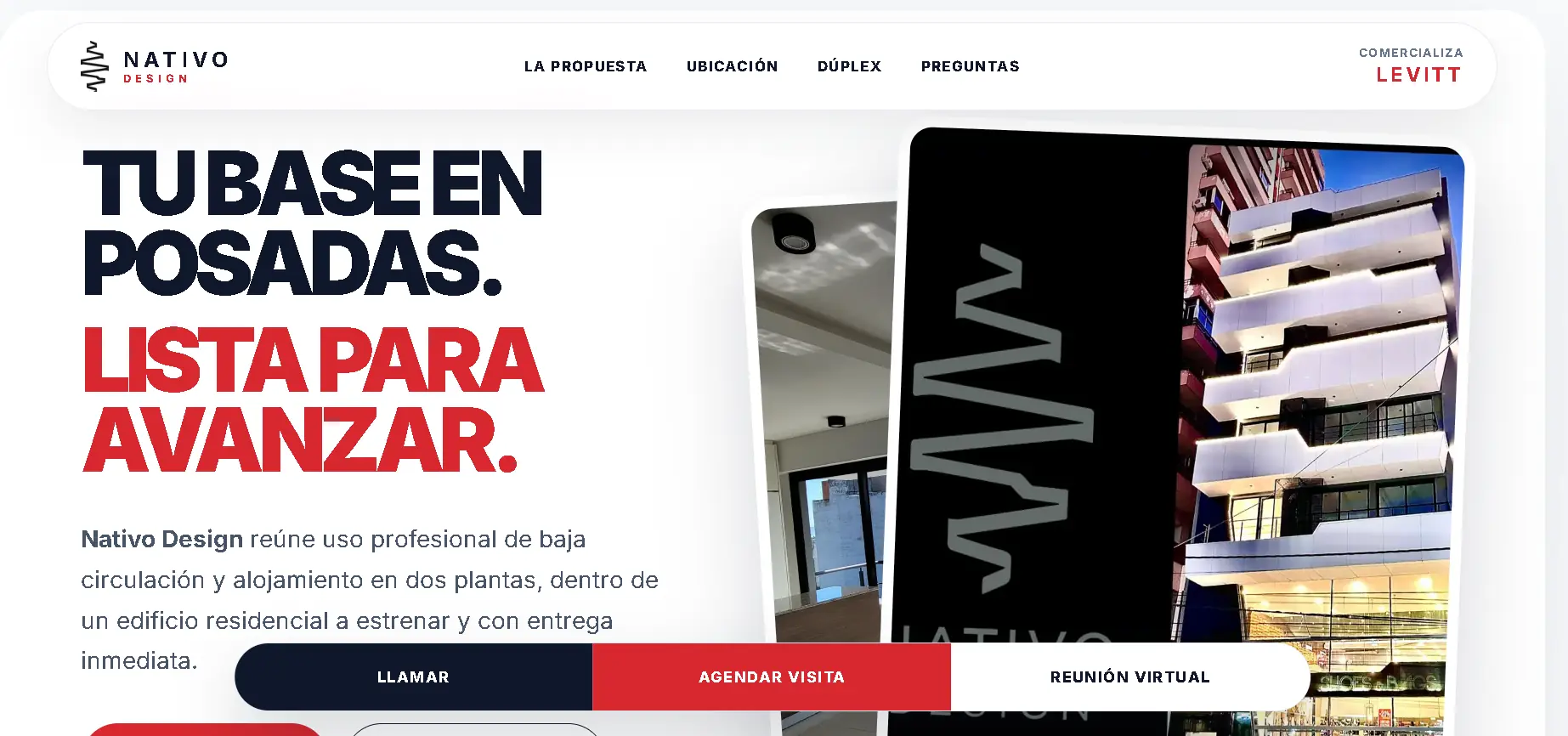 Landing comercial de Nativo Design